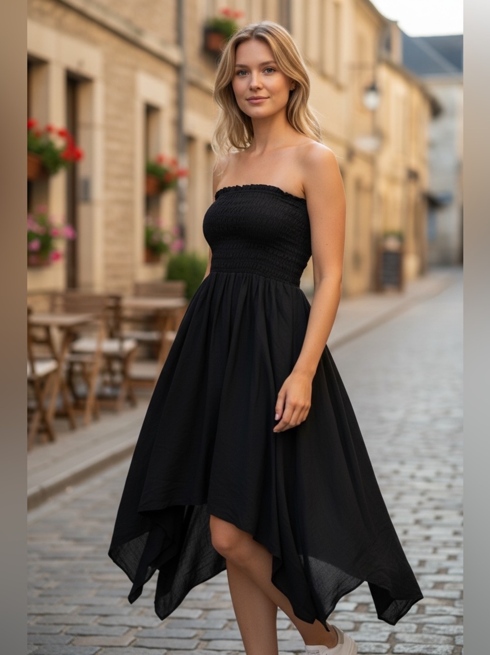 Sleeveless Black Asymmetrical Dress - Women